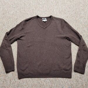 John W Nordstrom Sweater Mens Large Brown Cashmere Pullover Solid VNeck Preppy
